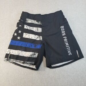 Born‎ Primitive Shorts Mens 37 38 Black Blue Line American Flag USA Gym Board